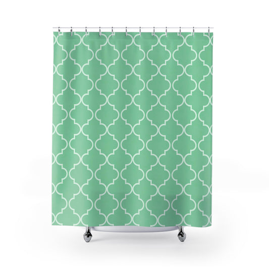 Modern Geometric Shower Curtain | Fresh Mint Decor, Bathroom Accessory, Home Makeover, Gift for Her, Stylish Bath,Teal Moroccan Quatrefoil - LOLA VEGAS ART