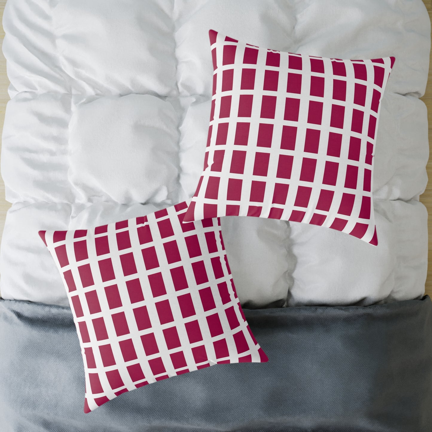 Maroon Grid Pattern Pillow | Square Throw Pillow, Modern Geometric Cushion