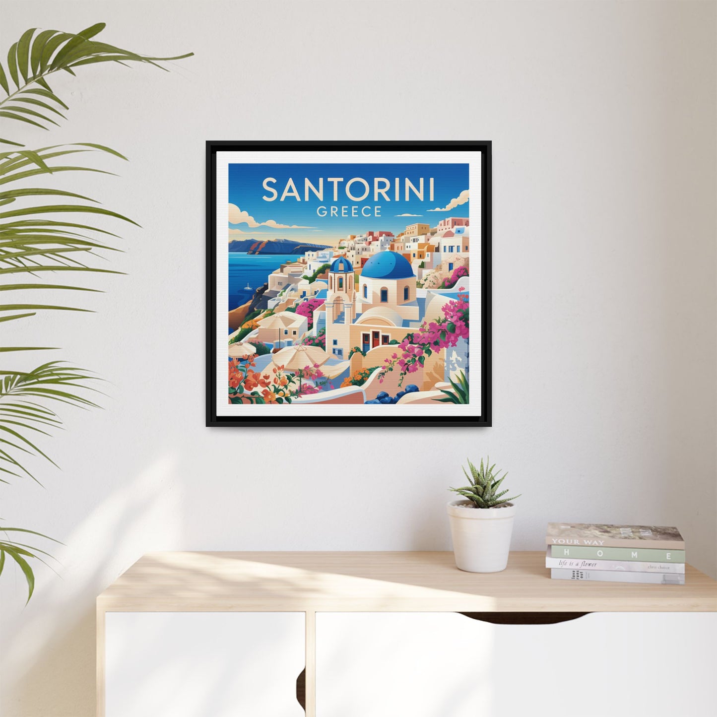Santorini Greece Travel Art Matte Canvas Framed Wall Art