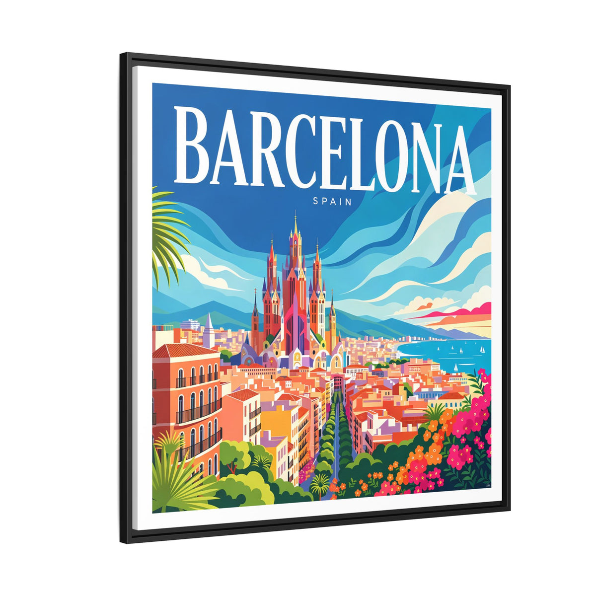 Barcelona Skyline Canvas Framed | Matte Wall Art