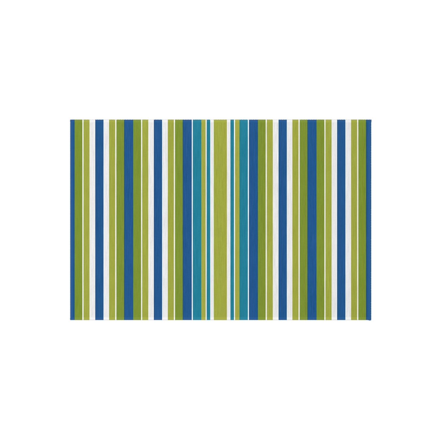 Blue Green White Stripe Outdoor/Indoor Rug | Patio Mat, Weather-Resistant