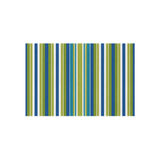 Blue Green White Stripe Outdoor/Indoor Rug | Patio Mat, Weather-Resistant