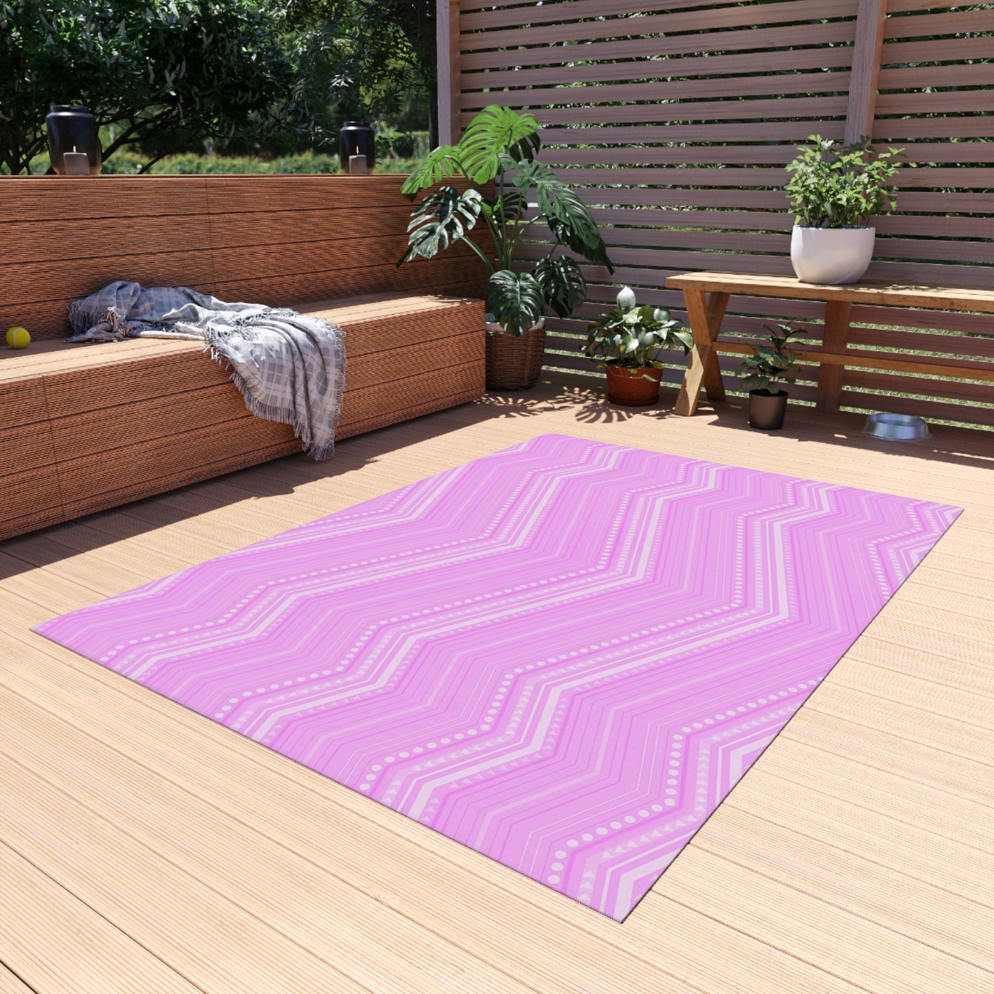 Pink Chevron Pattern Outdoor/Indoor Rug | Zigzag Patio Mat