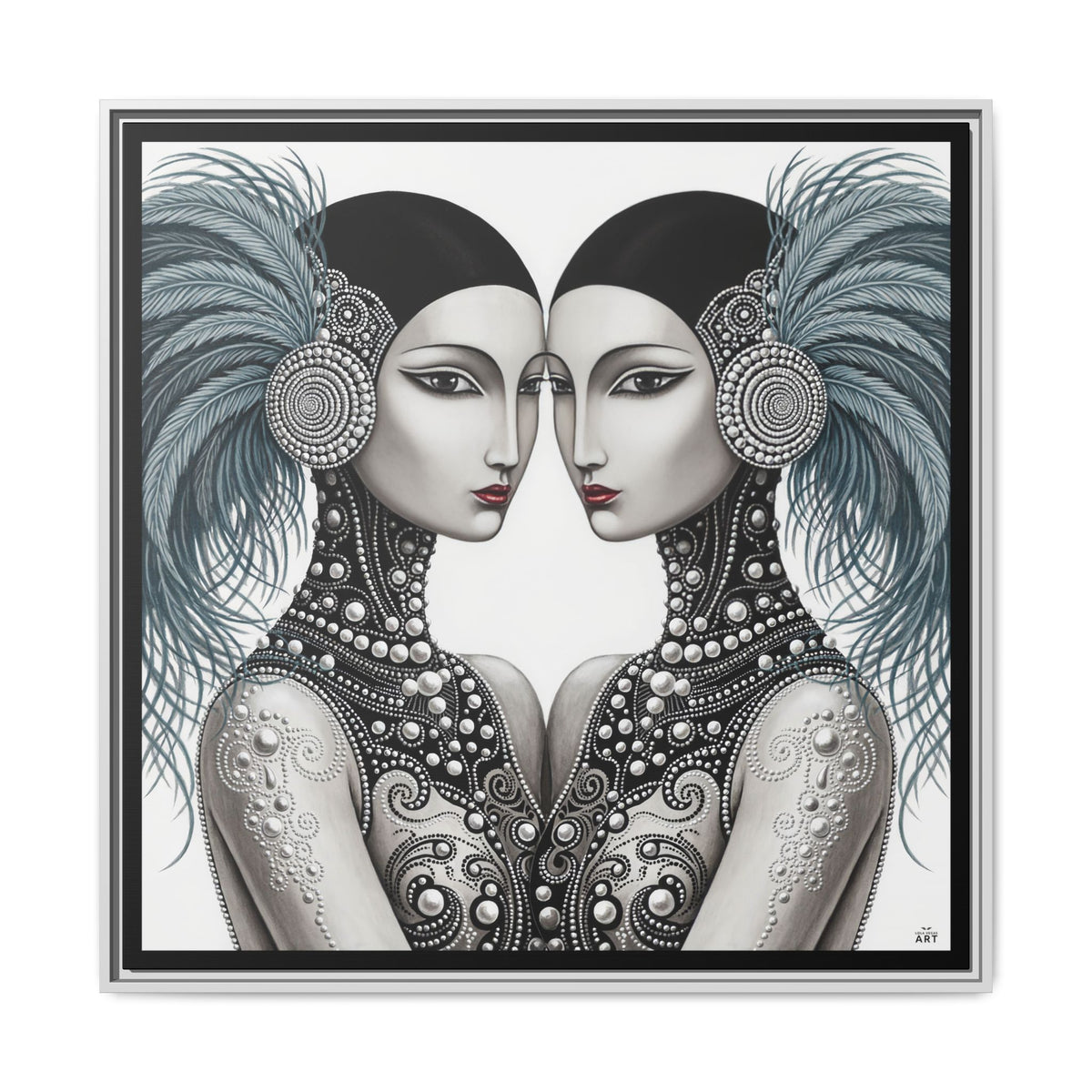 Art Deco Flapper Twins Matte Canvas Framed | Vintage Glam Portrait