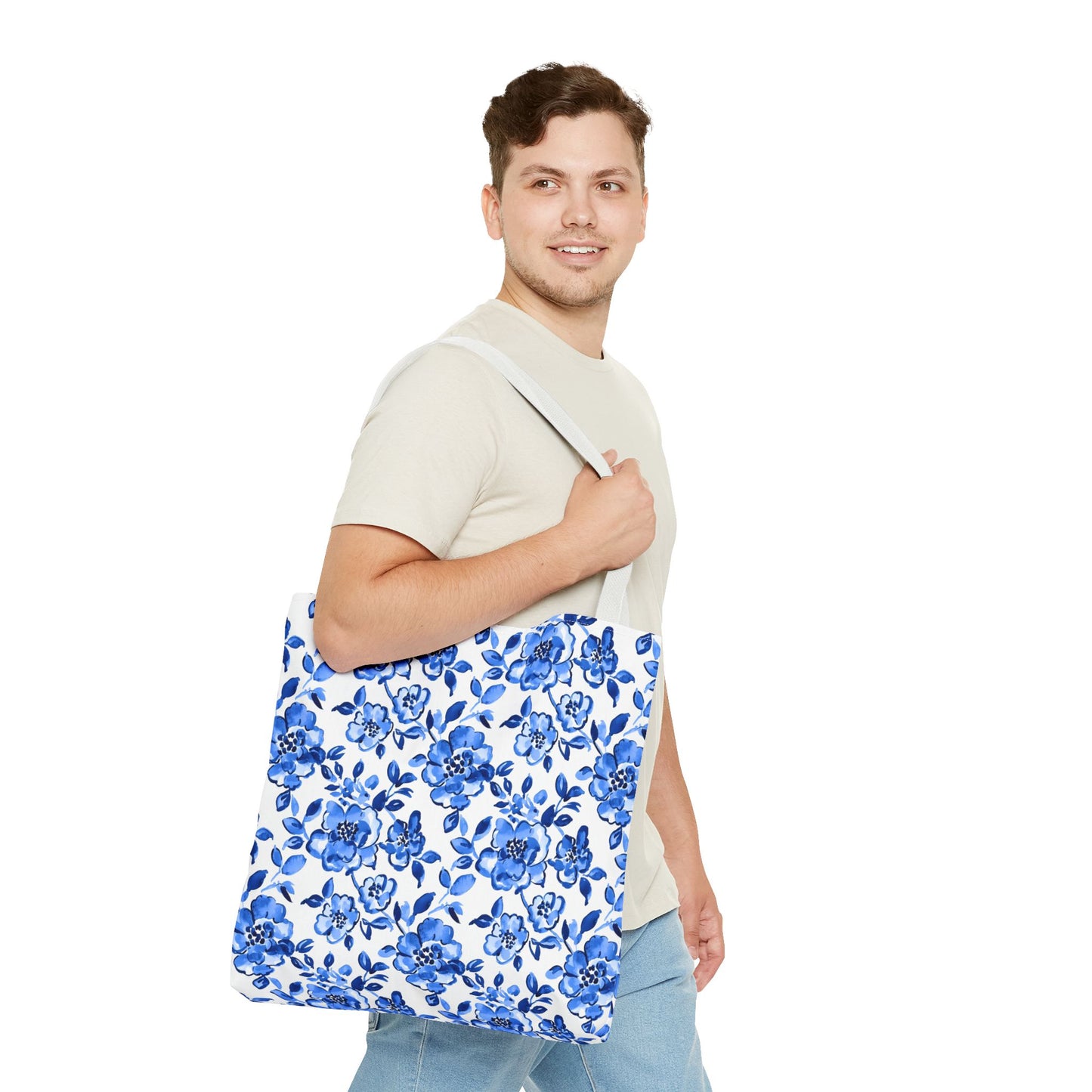 Blue Floral Tote Bag, Reusable Grocery Bag, Beach Bag, Shopping Tote, Gift for Her, Spring/Summer Accessory, Feminine Bag