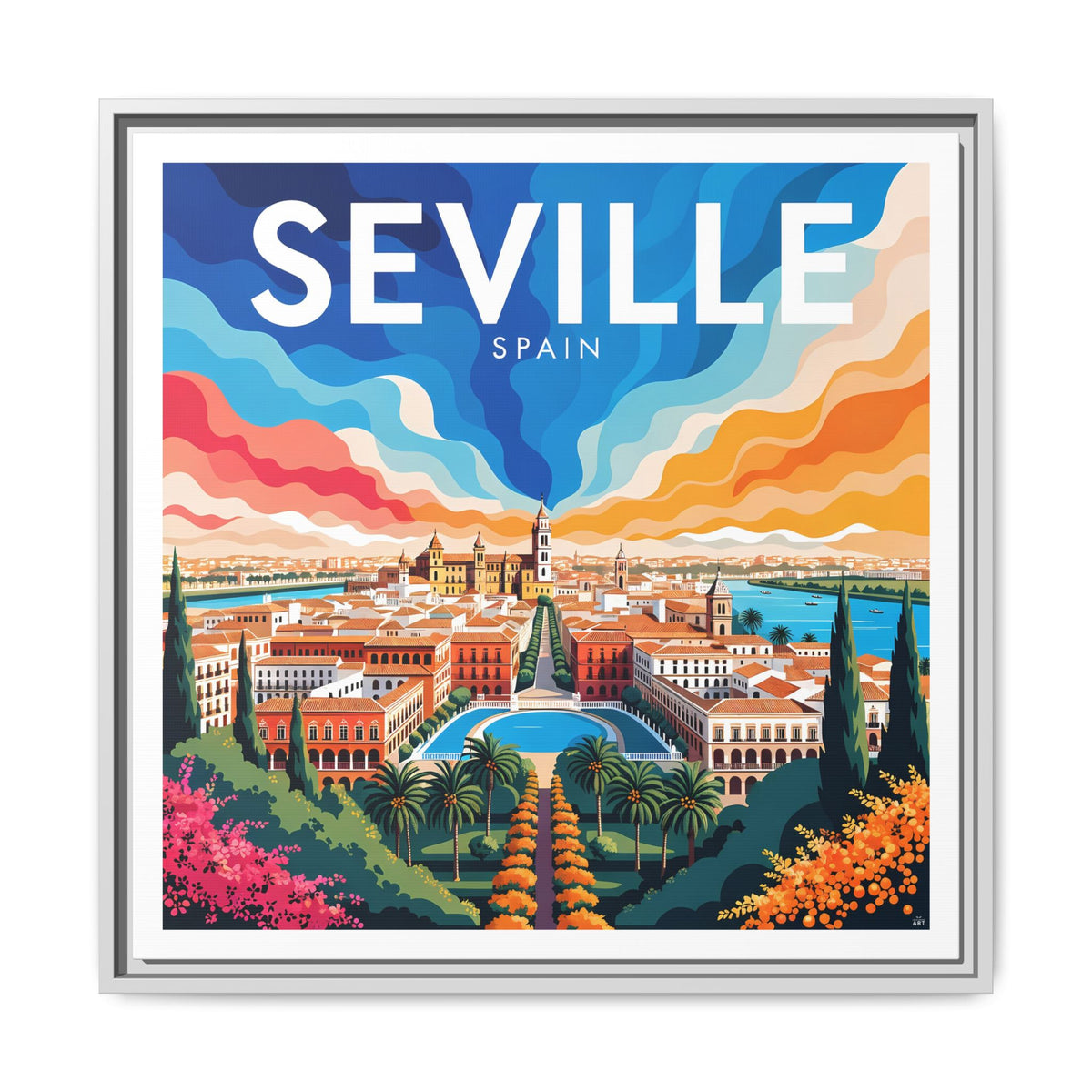 Seville Spain Vintage Travel Framed Canvas Wall Art