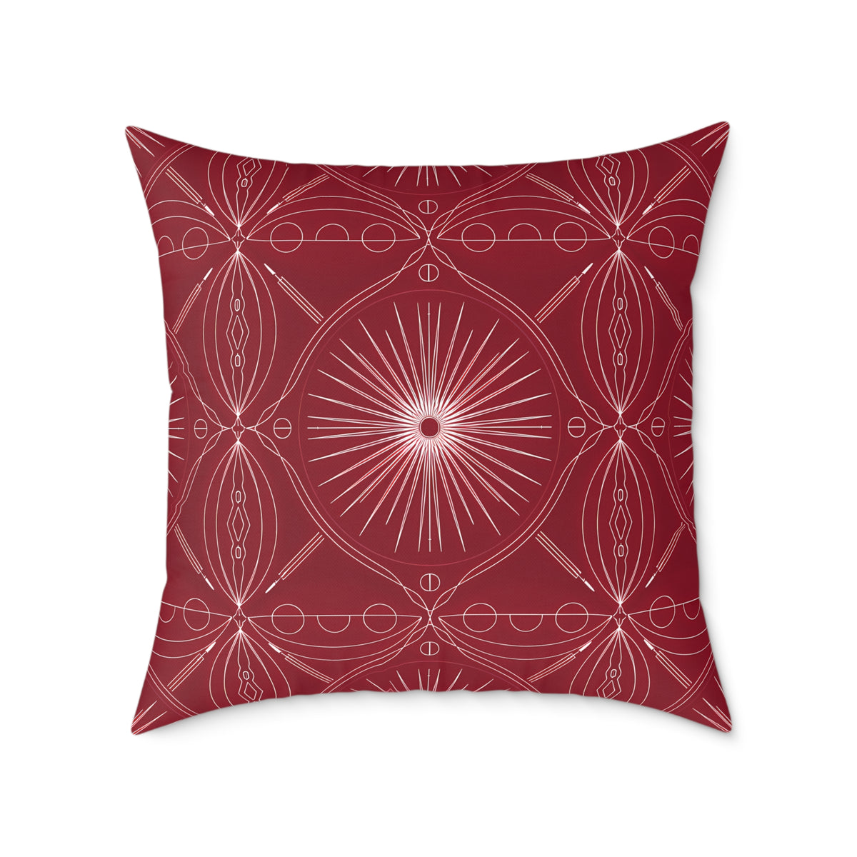 Red Geometric Medallion Square Pillow | Boho Pattern Home Decor