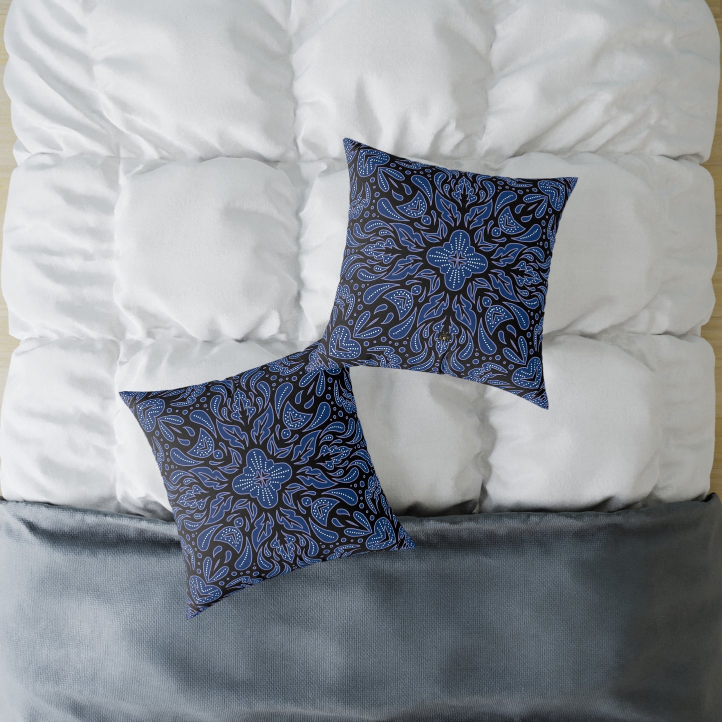 Blue Mandala Pattern Pillow | Boho Decorative Square Throw Pillow