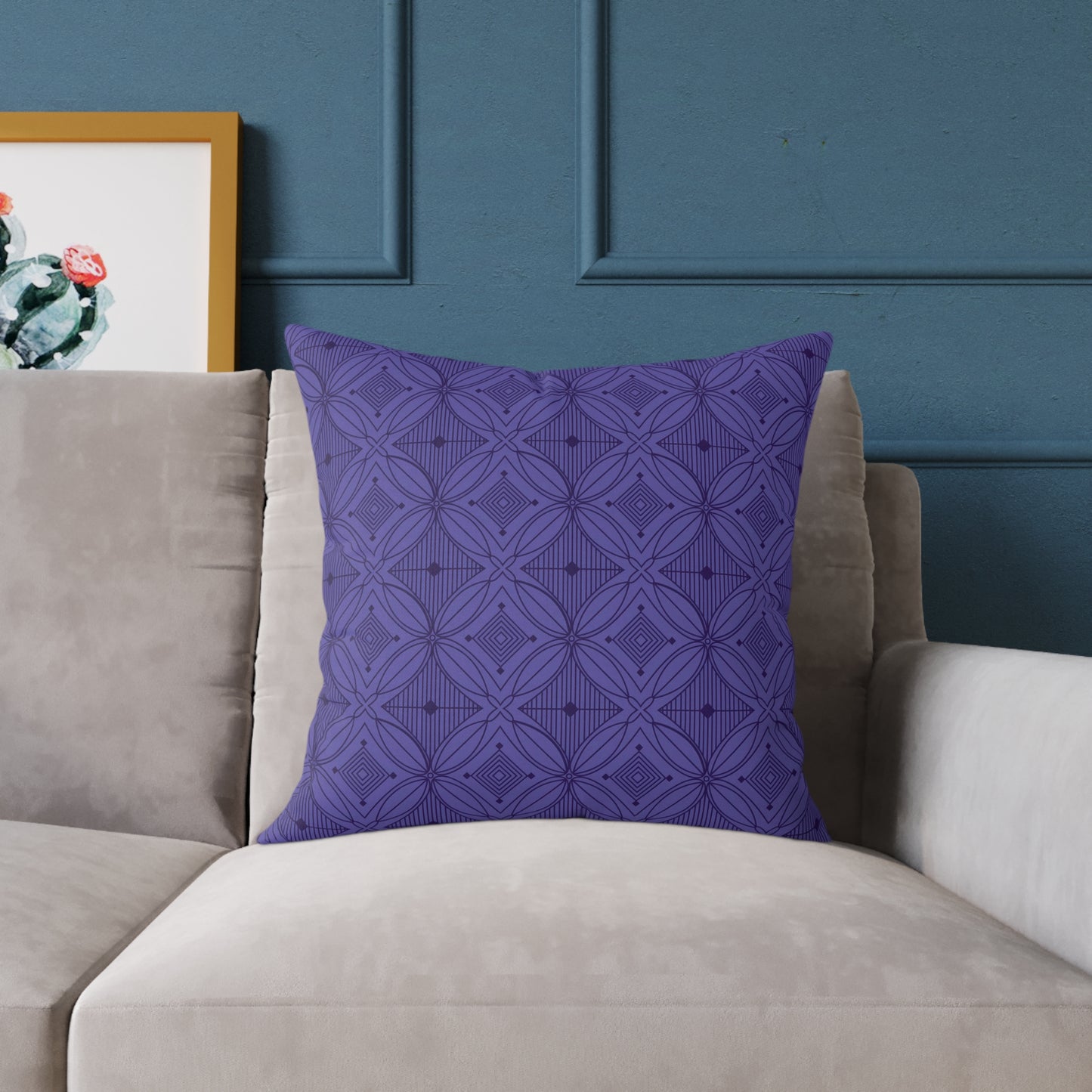 Geometric Mosaic Pattern Square Poly Canvas Pillow | Purple Tile Design