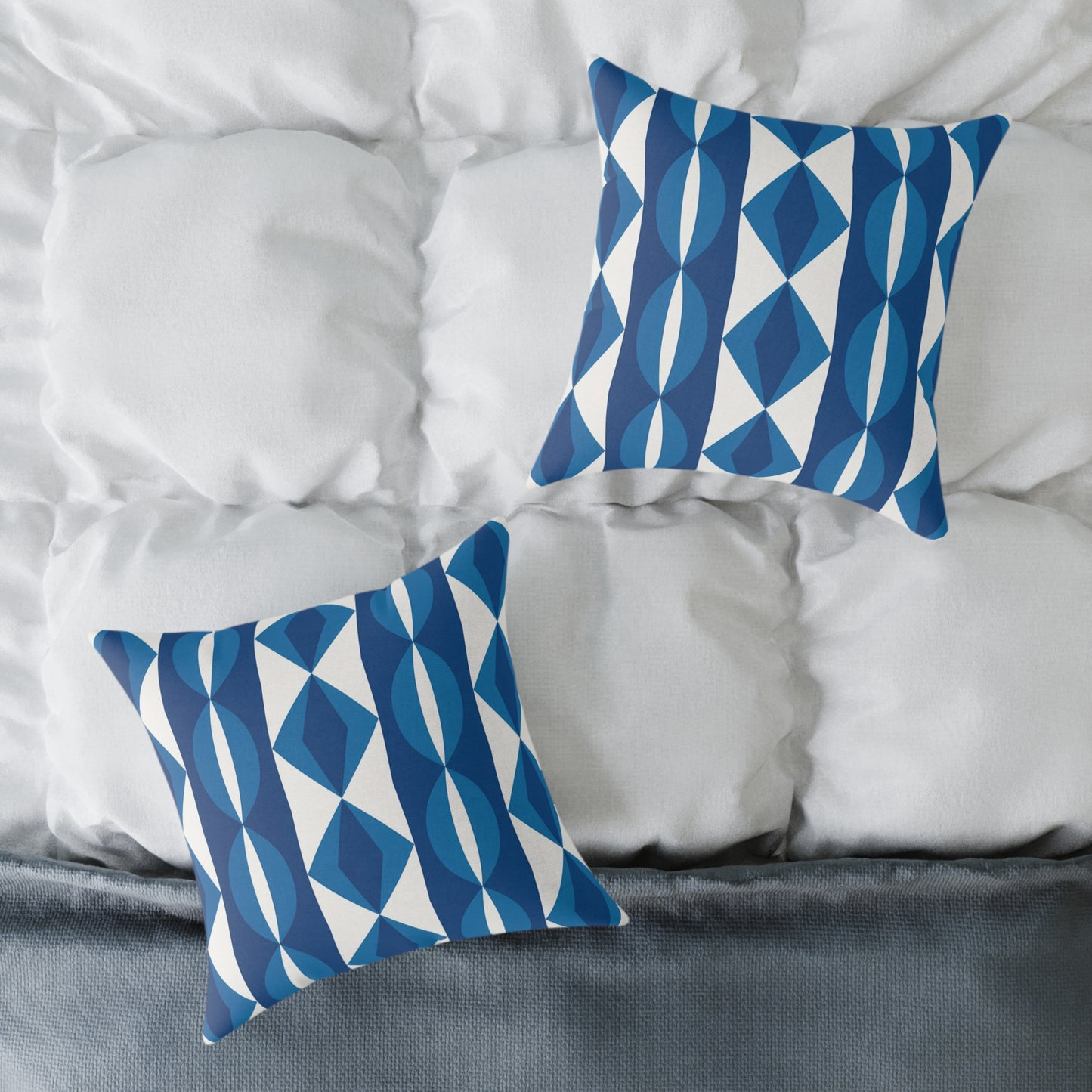 Blue White Geometric Pattern Pillow | Mid Century Modern Diamond Stripe