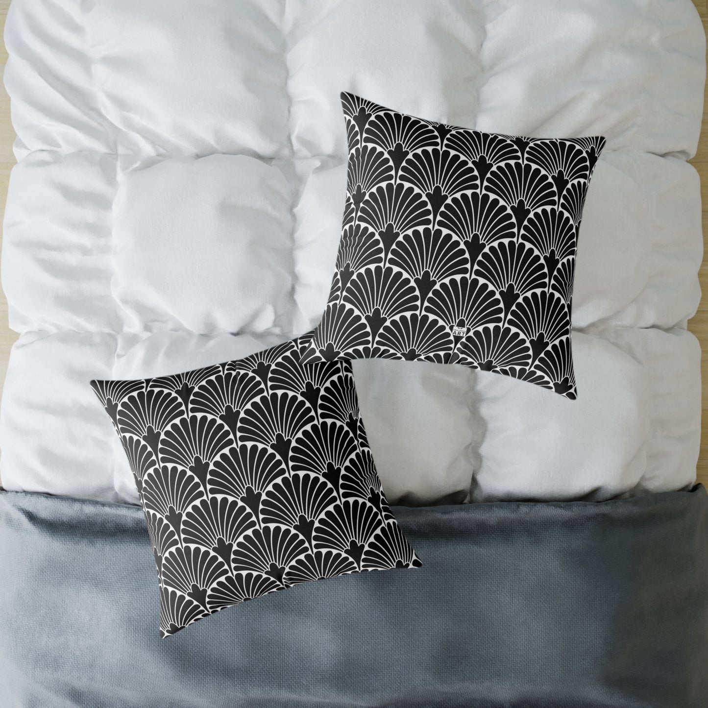 Art Deco Fan Pattern Square Pillow | Black White Geometric Throw Pillow