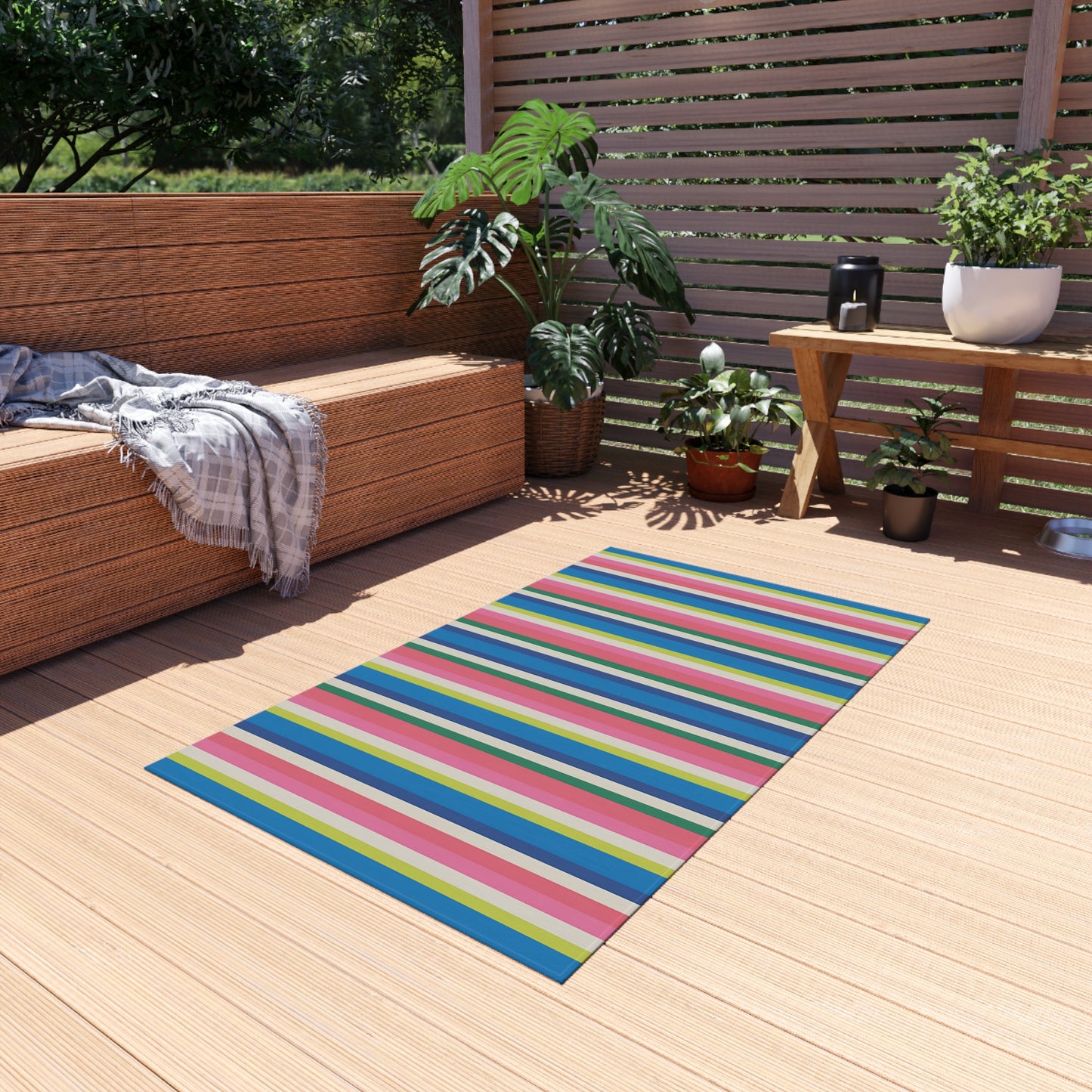 Colorful Stripe Pattern Outdoor/Indoor Rug | Waterproof Patio Mat