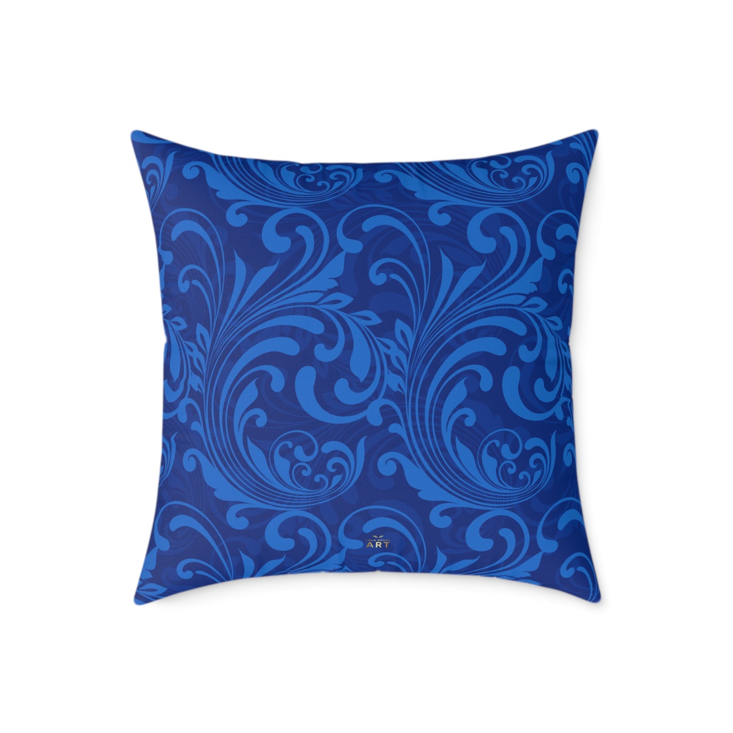 Blue Damask Scroll Pattern Square Pillow | Ornamental Floral Throw Pillow