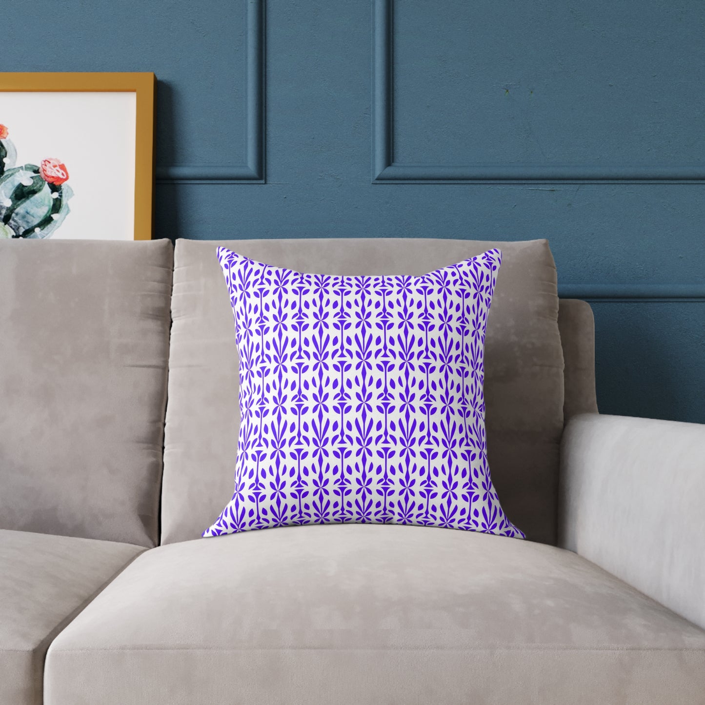 Purple Floral Tile Pattern Pillow | Geometric Boho Throw Pillow, Gift for Her, Decorative Throw Cushion, Boho Decor, Living Room Accent