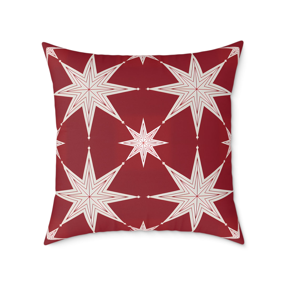 Ivory Starburst Pattern Square Pillow | Red Holiday Throw Cushion