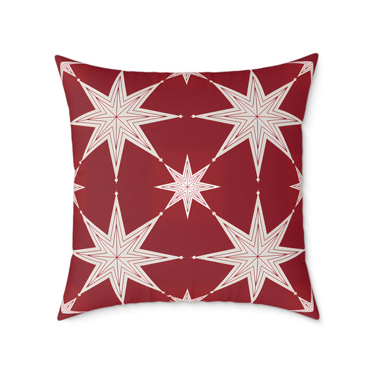Ivory Starburst Pattern Square Pillow | Red Holiday Throw Cushion