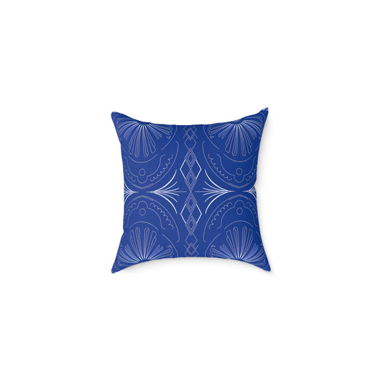 Blue Moroccan Tile Pattern Pillow | Square Poly Canvas Pillow