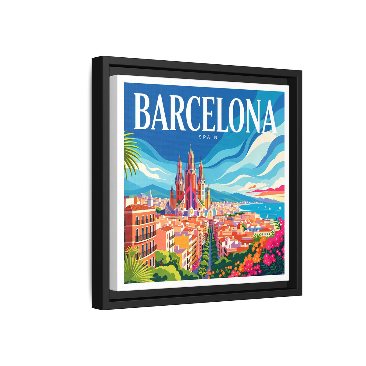 Barcelona Skyline Canvas Framed | Matte Wall Art