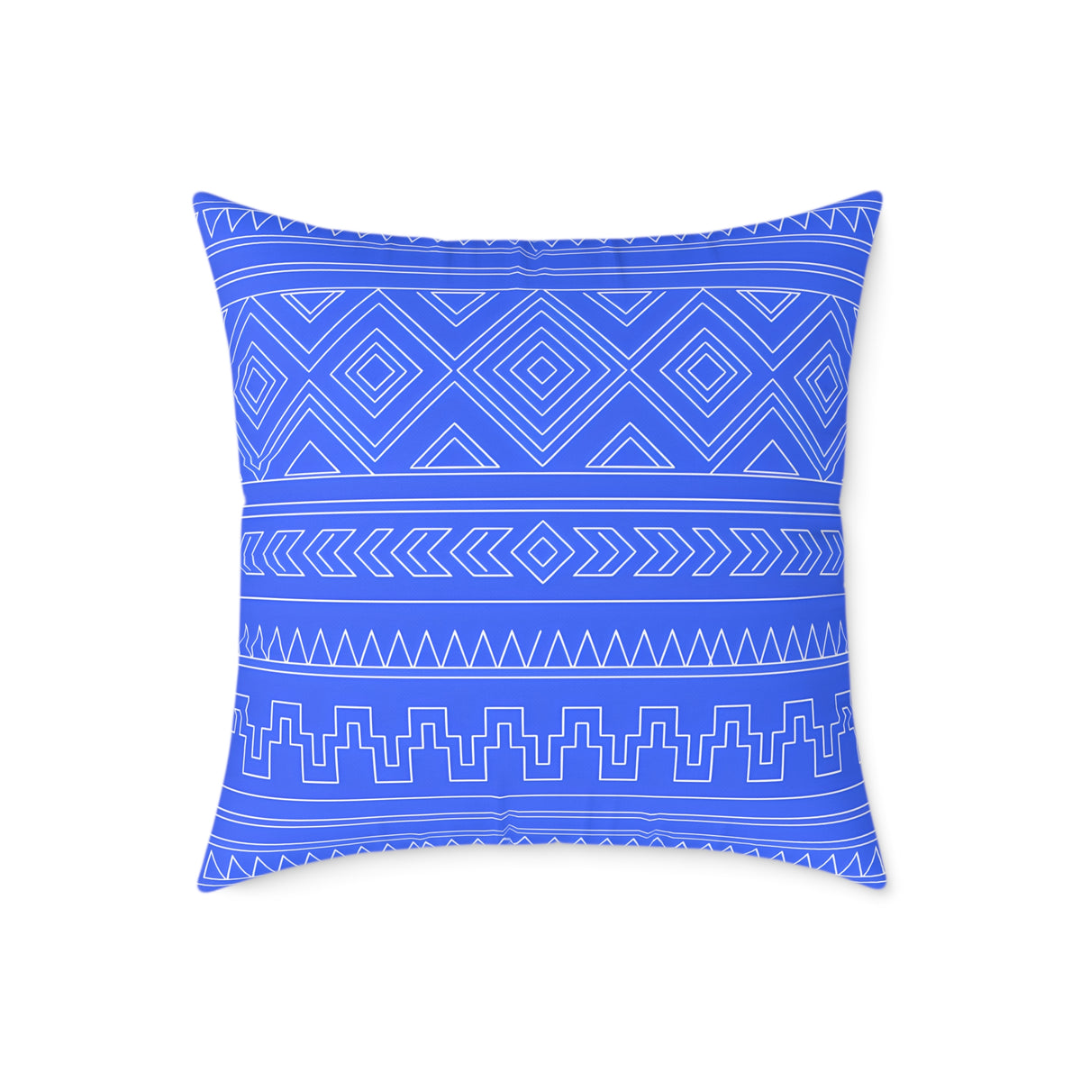 Blue Aztec Pattern Square Pillow | Geometric Tribal Throw Pillow
