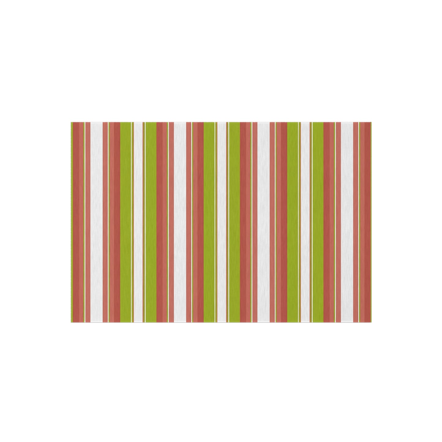 Green Red White Stripe Outdoor/Indoor Rug | Patio Deck Mat, Weatherproof Striped Rug