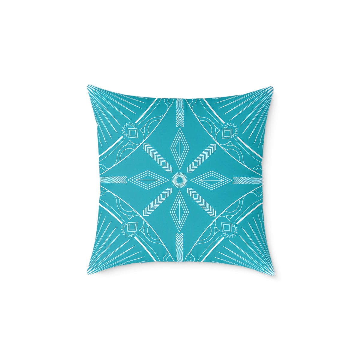 Turquoise White Geometric Mandala Square Pillow | Turquoise Decorative Cushion