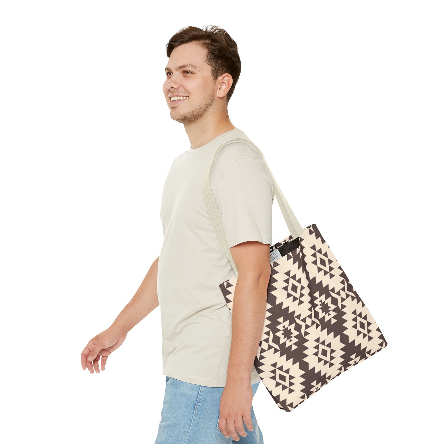 Chic Brown Geometric Tote Bag, Ethnic Pattern Bag, Eco-Friendly Shopping Bag, Boho Style Carryall, Trendy Gift , Southwestern Pattern Bag