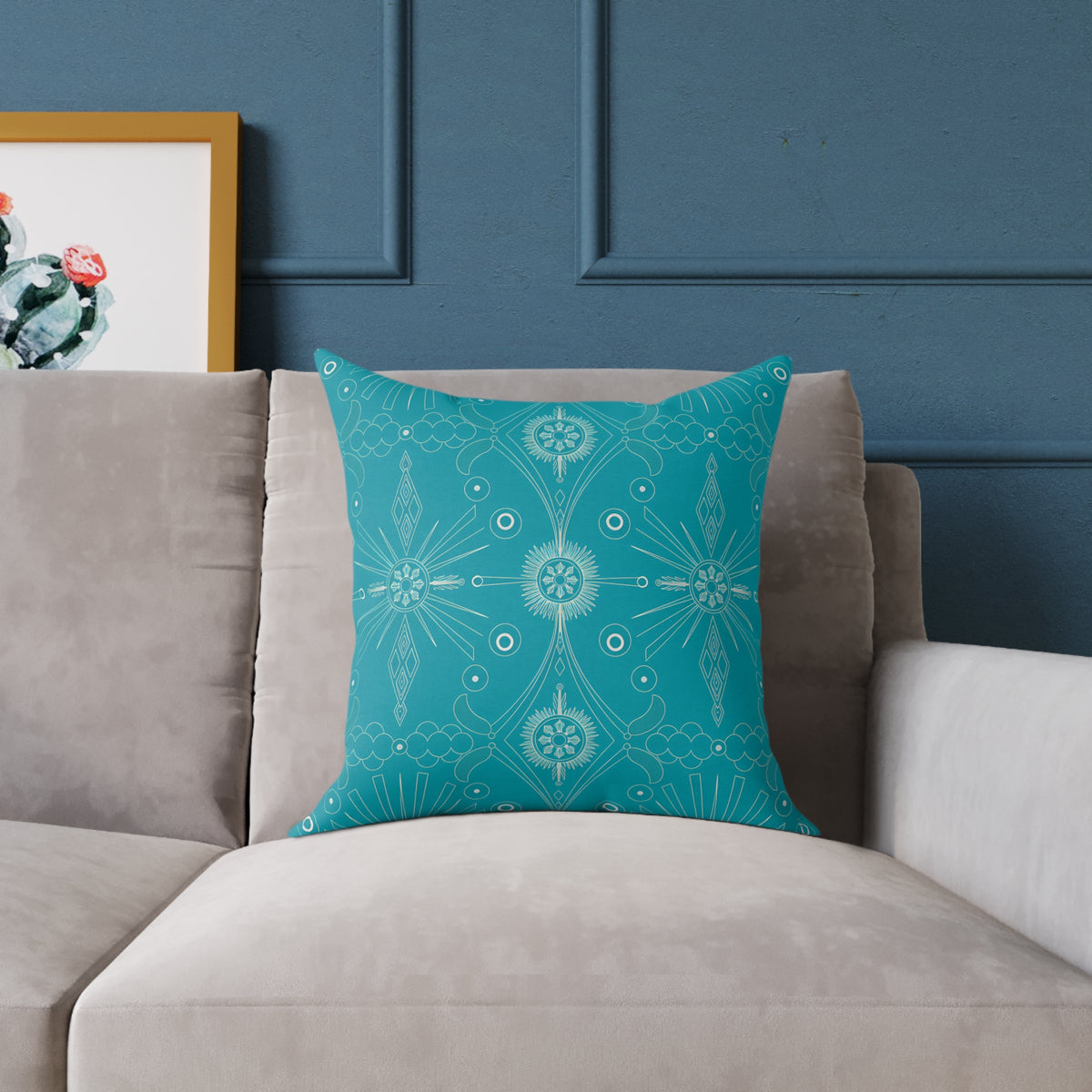 Turquoise Mandala Pattern Pillow | Square Poly Canvas Pillow