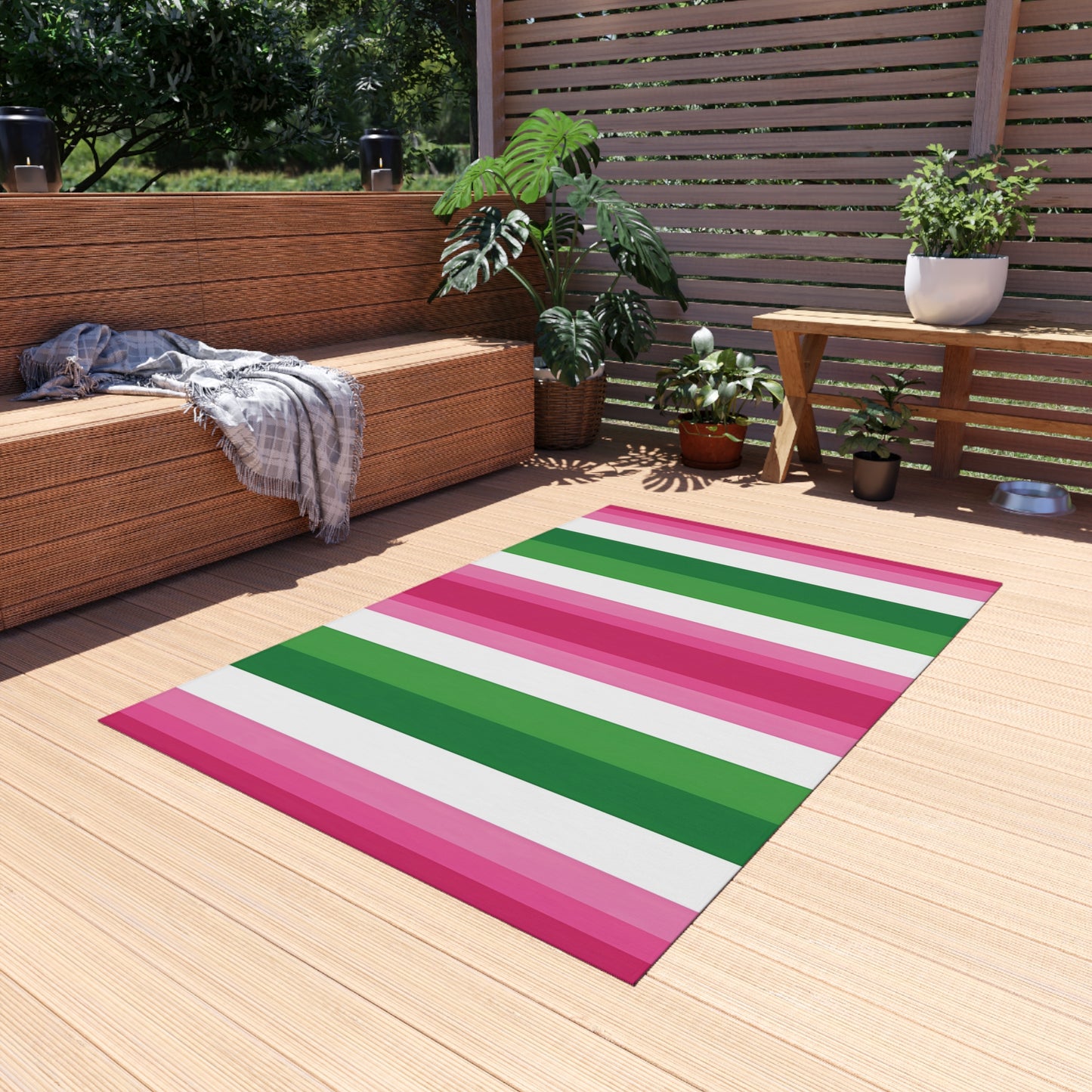 Pink Green Stripe Outdoor/IndoorRug | Striped Patio Mat