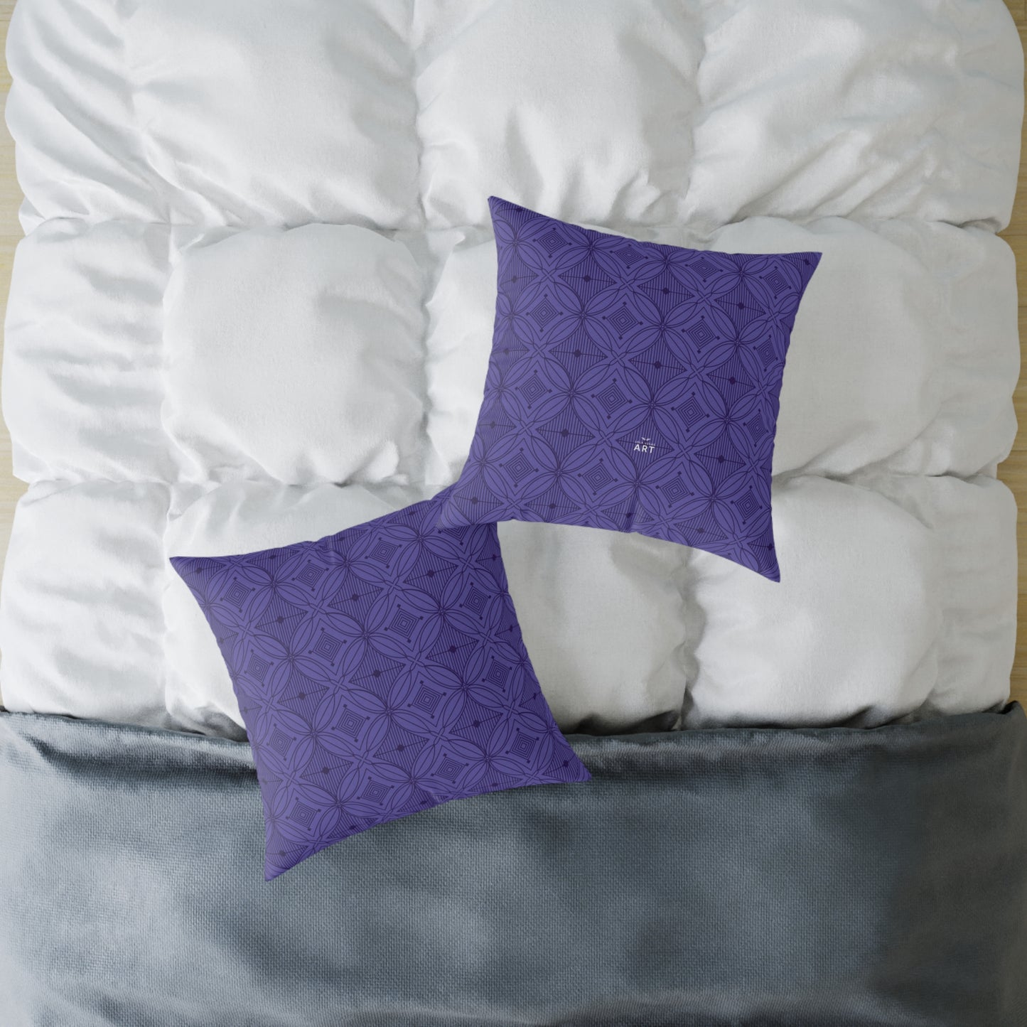 Geometric Mosaic Pattern Square Poly Canvas Pillow | Purple Tile Design