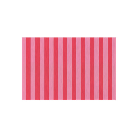 Light Pink and Watermelon Pink Stripe Outdoor Rug | Patio Mat, Water-Resistant Porch Rug
