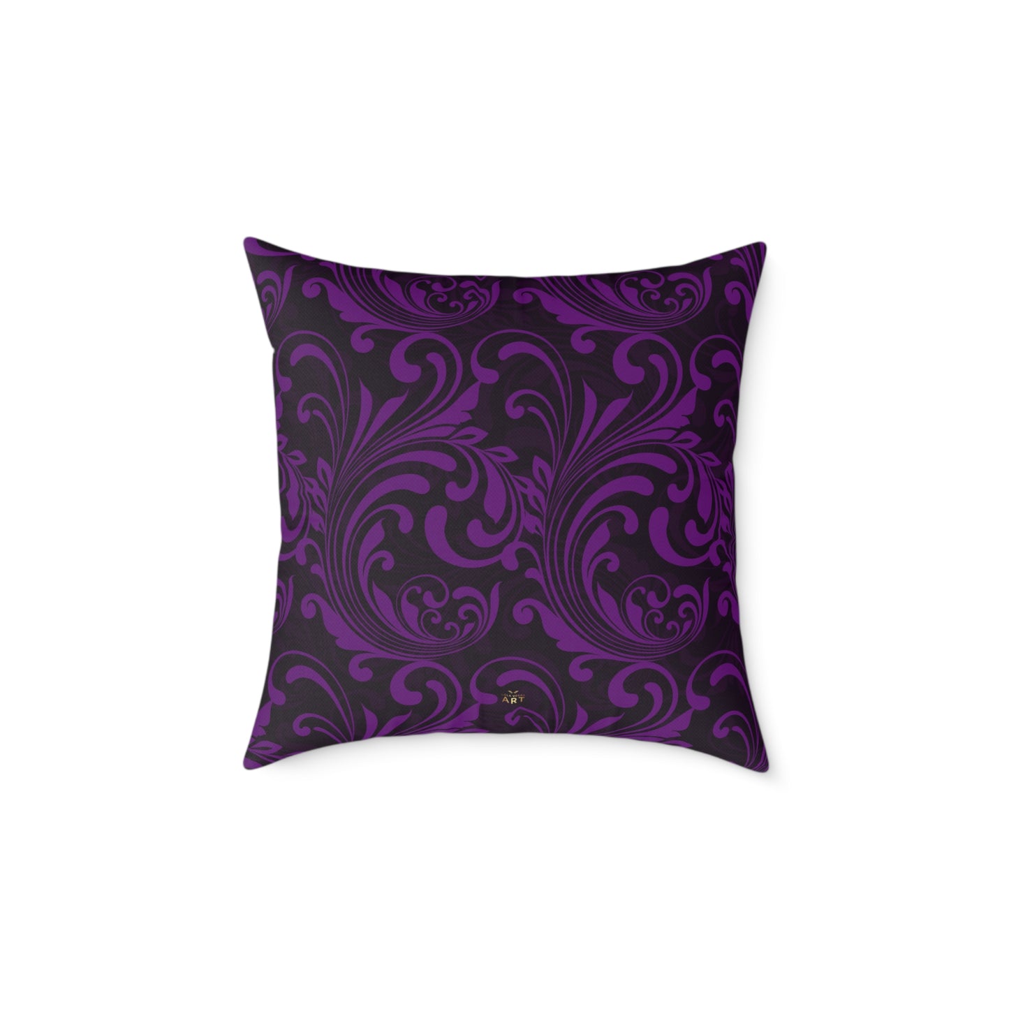Purple Black Baroque Scroll Pillow | Square Throw Pillow, Dark Floral Damask