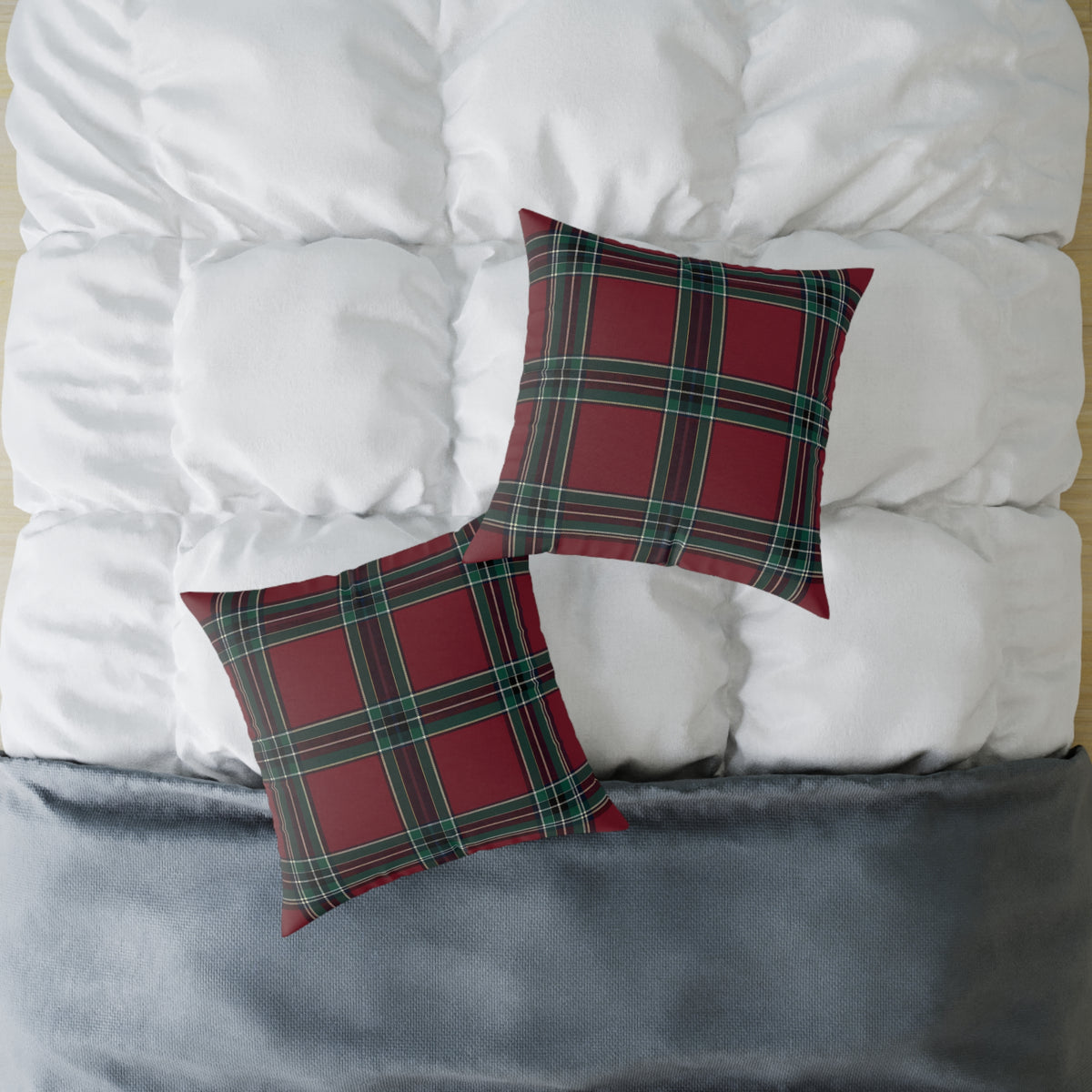 Red Green Purple White Beige Tartan Plaid Square Pillow | Holiday Cabin Decor