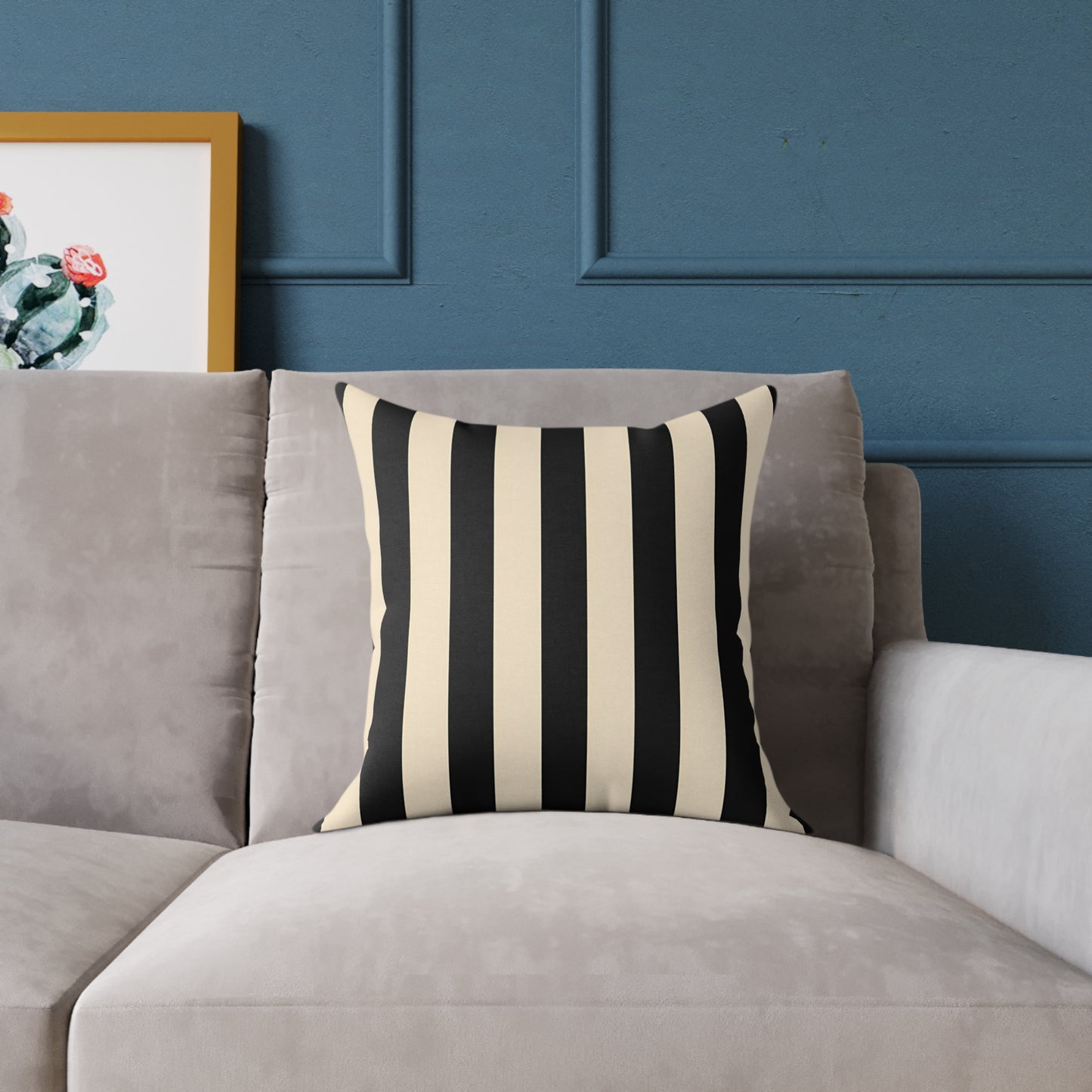 Black and Cream Vertical Stripe Square Pillow | Canvas Throw Pillow