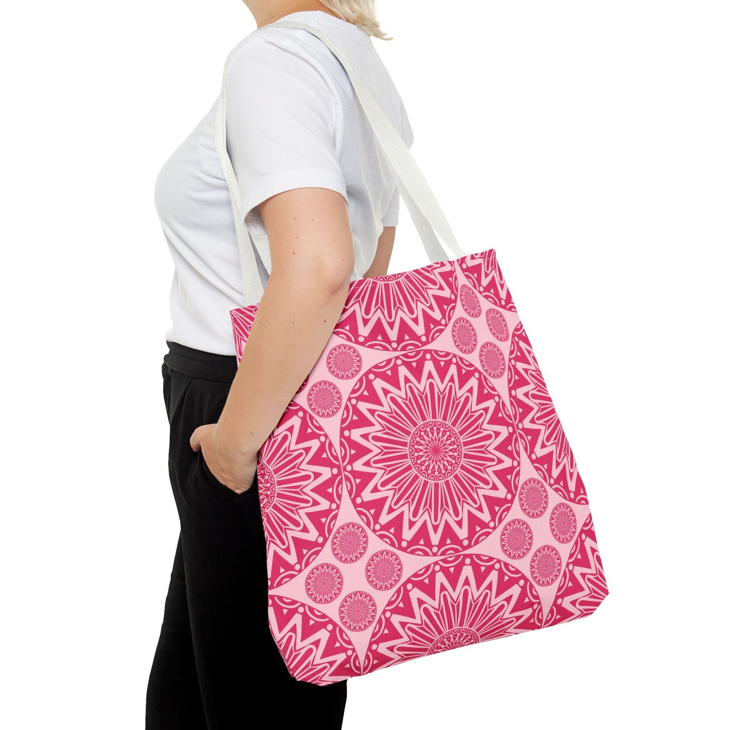 Bohemian Floral Tote Bag, Pink Mandala Shopper, Ec -Friendly Beach Tote, Gift for Her, Travel and Grocery Bag, Hippie Bag