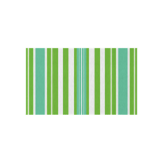 Green Blue White Stripe Outdoor/Indoor Rug | Patio Mat, Weatherproof Area Rug