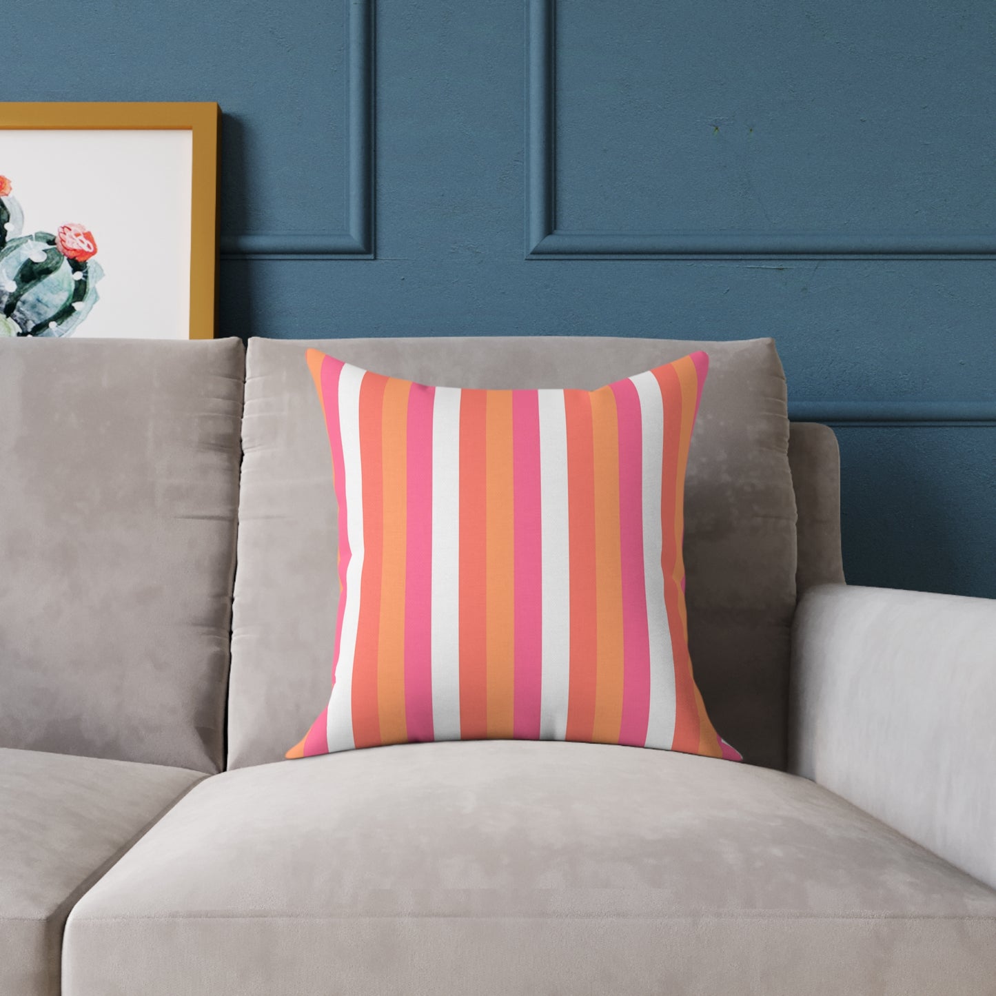 Pink Orange Stripe Square Pillow | Colorful Striped Throw Pillow