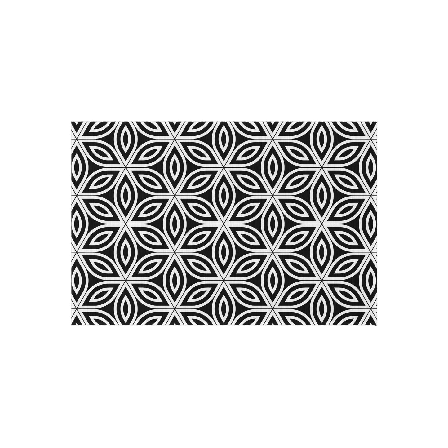Geometric Floral Tile Outdoor/Indoor Rug | Black White Patterned Mat