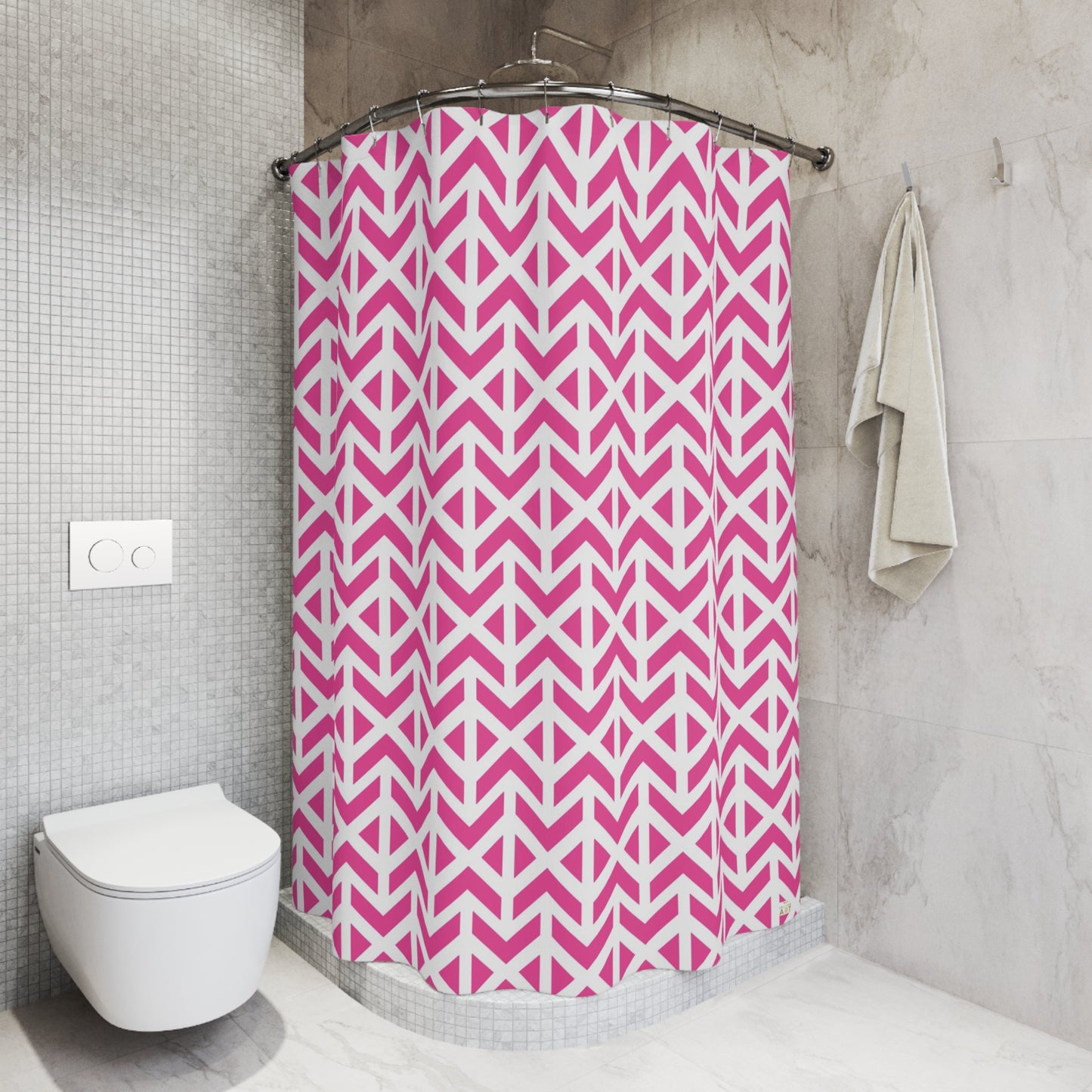 Pink Geometric Chevron Shower Curtain | Modern Pattern Bathroom Decor, Boho Bathroom Accessory
