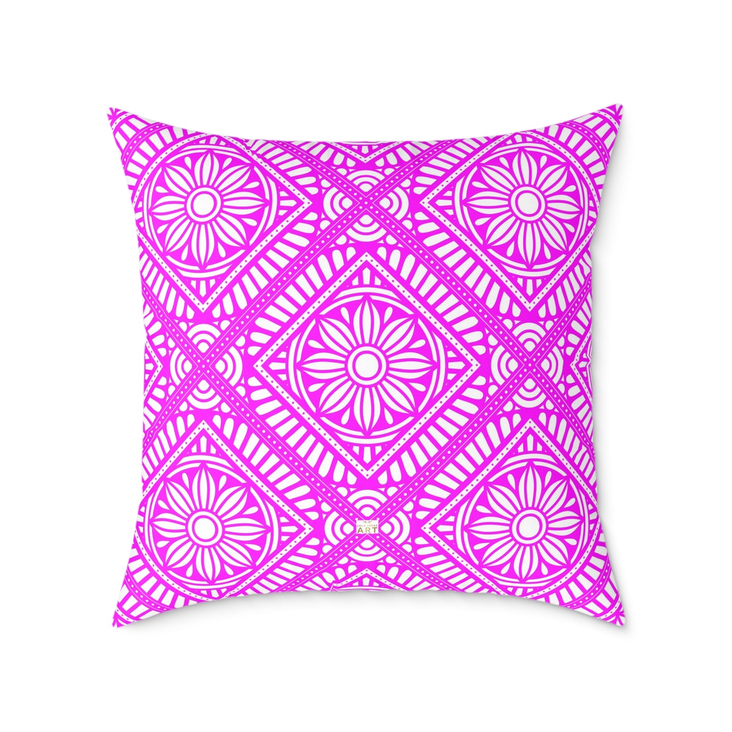 Pink and White Geometric Floral Tile Pillow | Square Poly Canvas Pillow