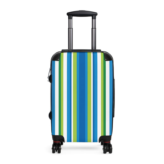 Blue Green Vertical Stripes Suitcase | Luggage Travel Accessory