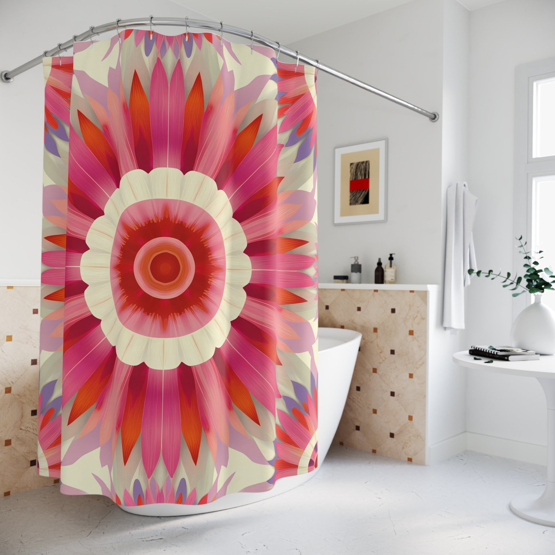 Boho Flower Shower Curtain, Southwestern and Eclectic Bathroom Decor, Beautiful Bathroom Accessories, Boho Bathroom - LOLA VEGAS ART