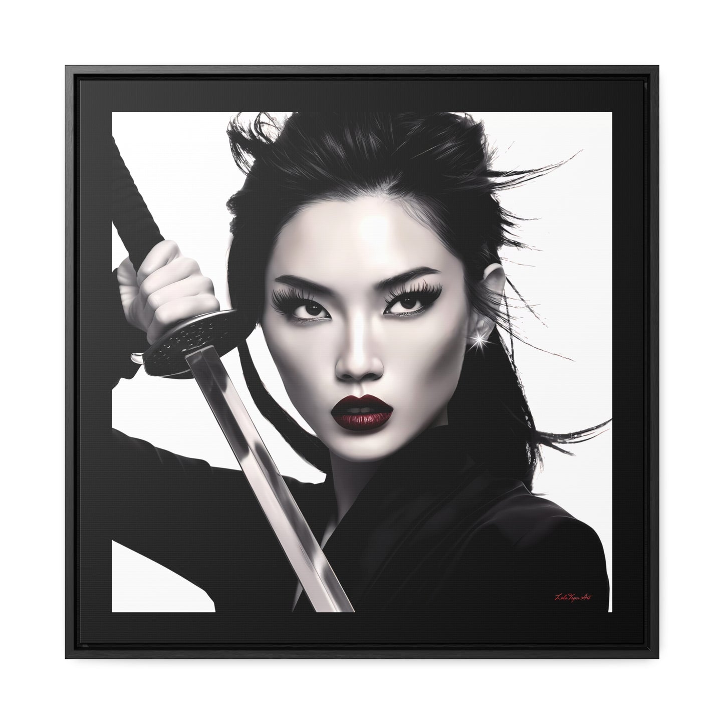 Samurai Warrior Gallery Canvas, Female Empowerment Square Frame Art, Warrior Woman Wall Decor, Black White Photography Print, Brave Tough