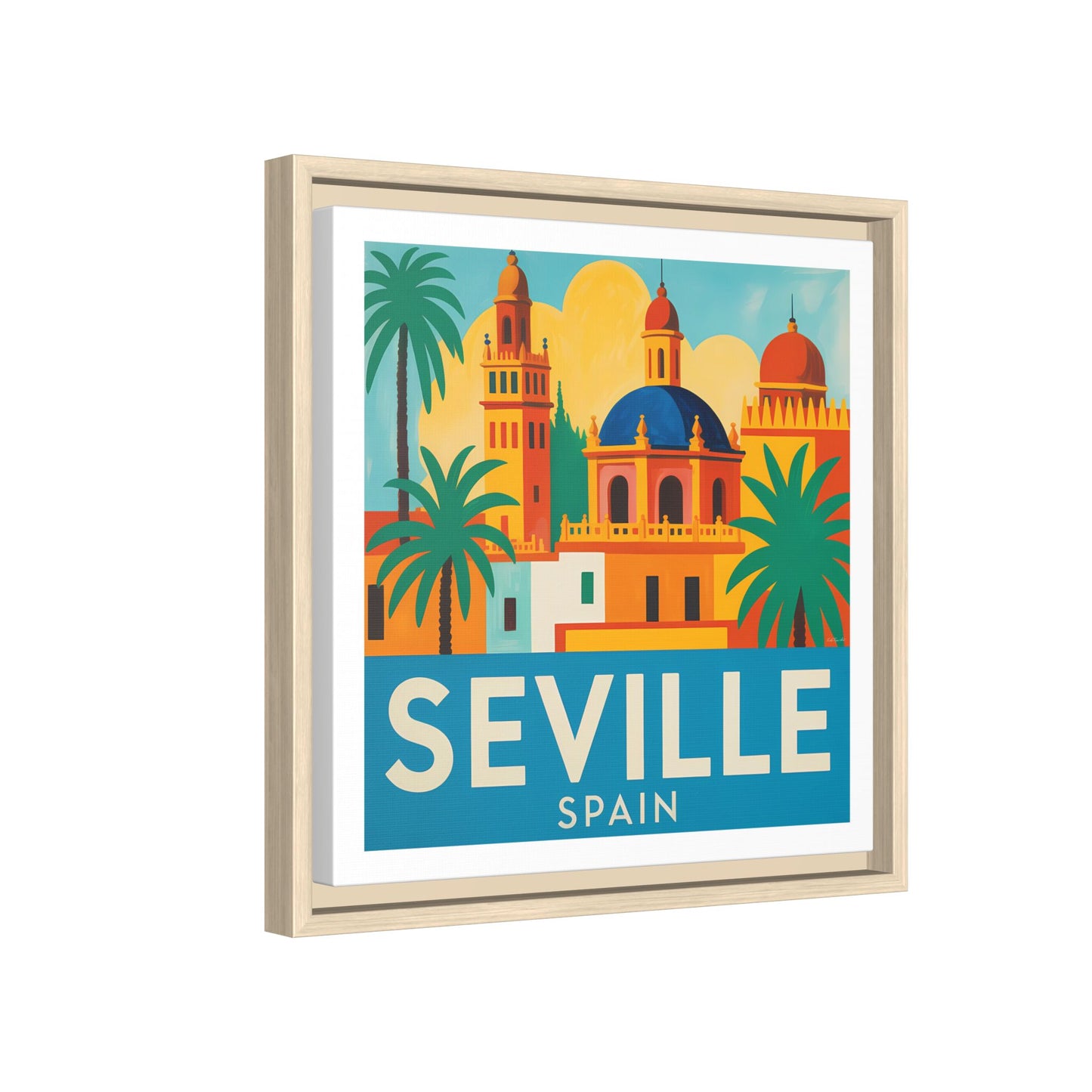 Seville Spain Vintage Travel Look Matte Canvas Wall Art Framed