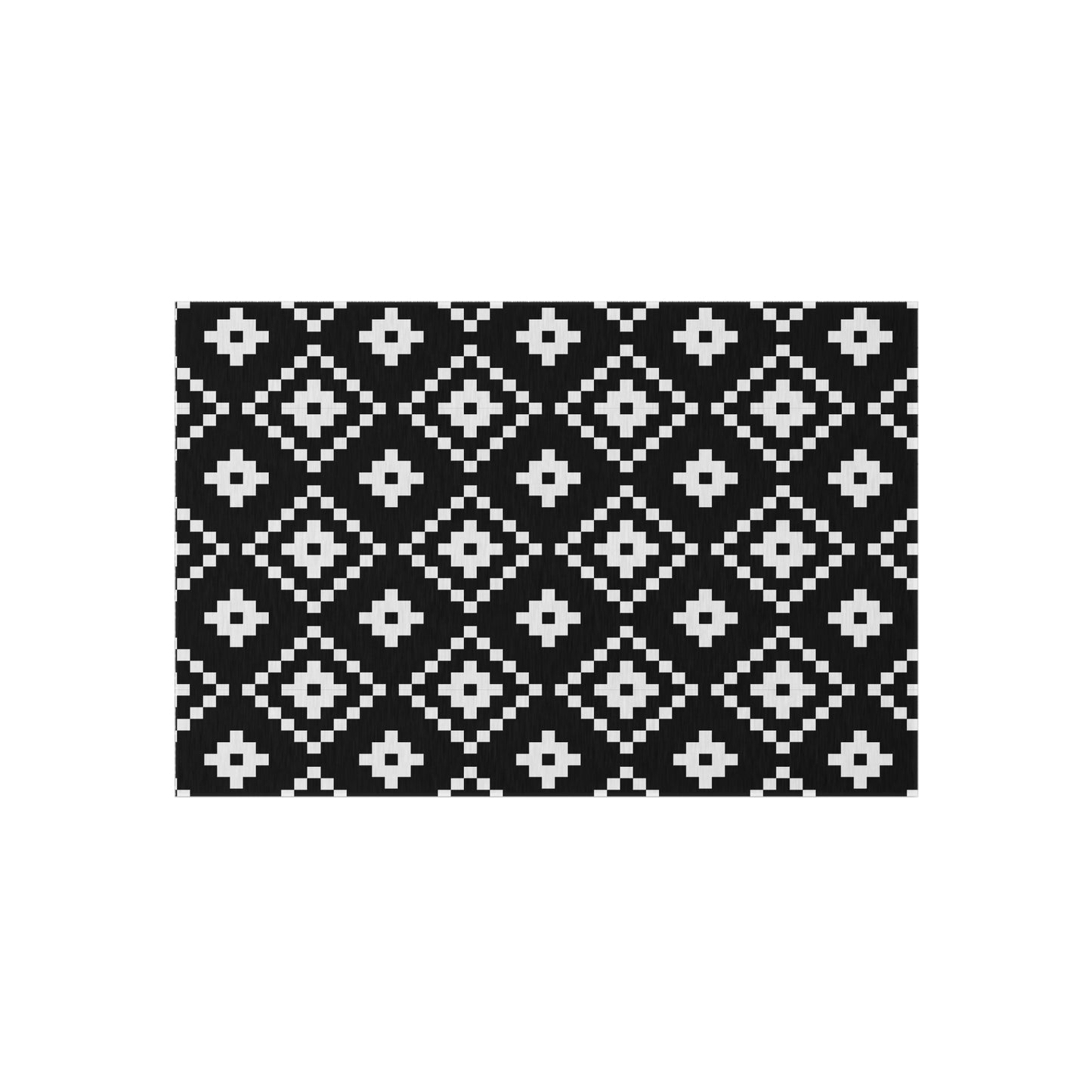Black White Aztec Diamond Outdoor/Indoor Rug | Geometric Patio Mat