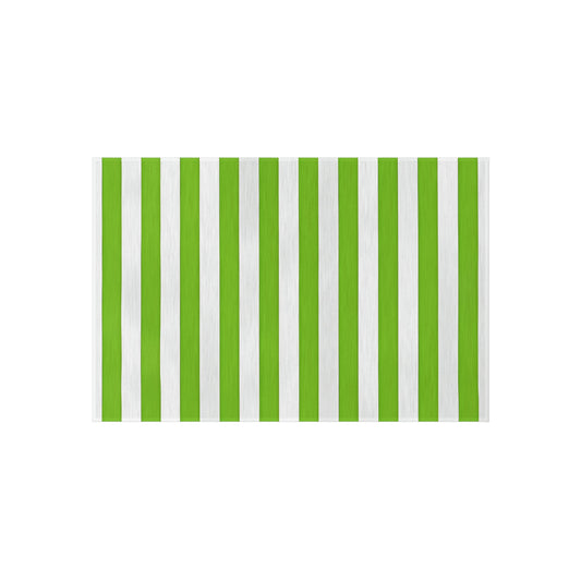 Green and White Striped Indoor/Outdoor Rug | Patio Mat, Weather-Resistant Flooring