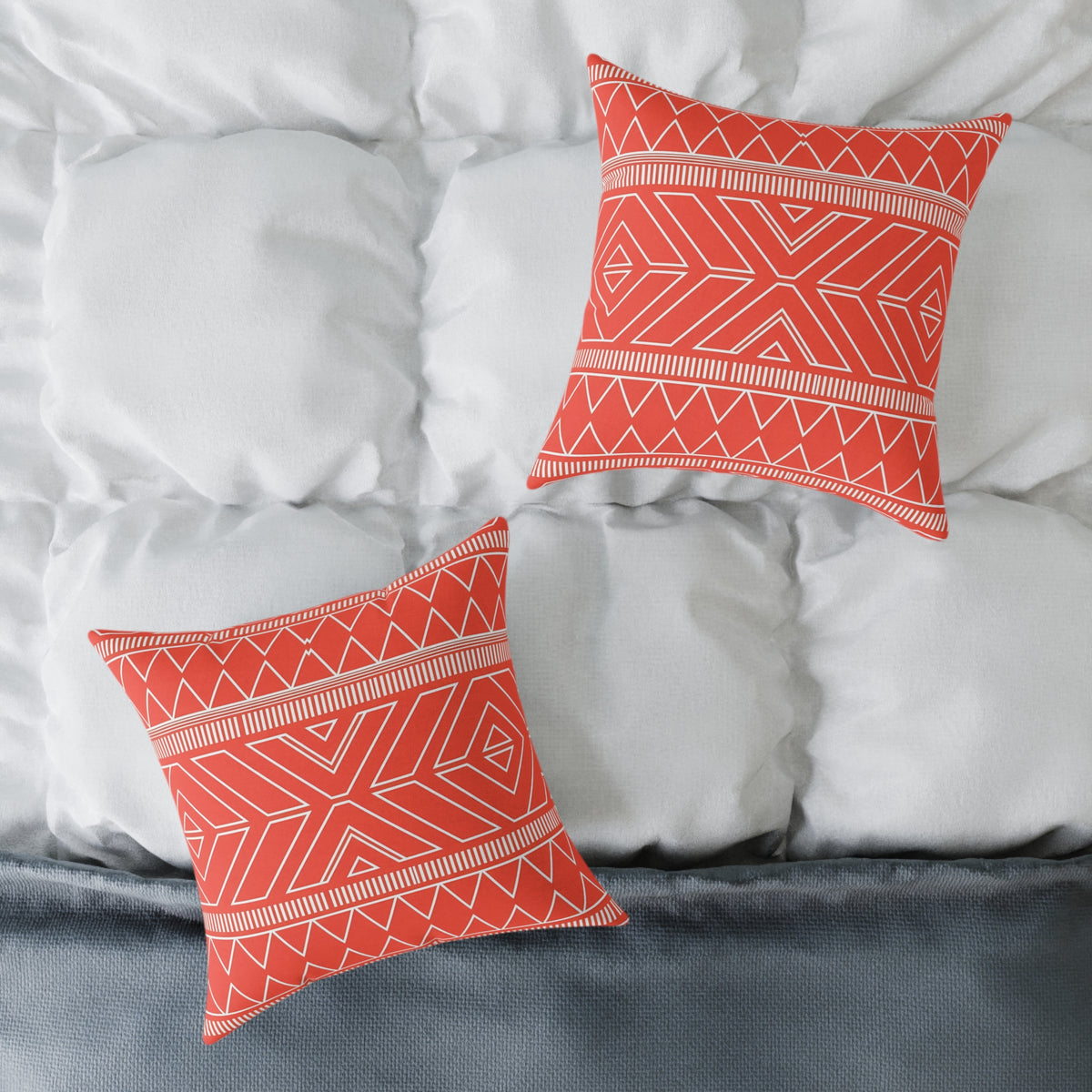 Tribal Geo Pattern Square Pillow | Orange Aztec Throw Pillow