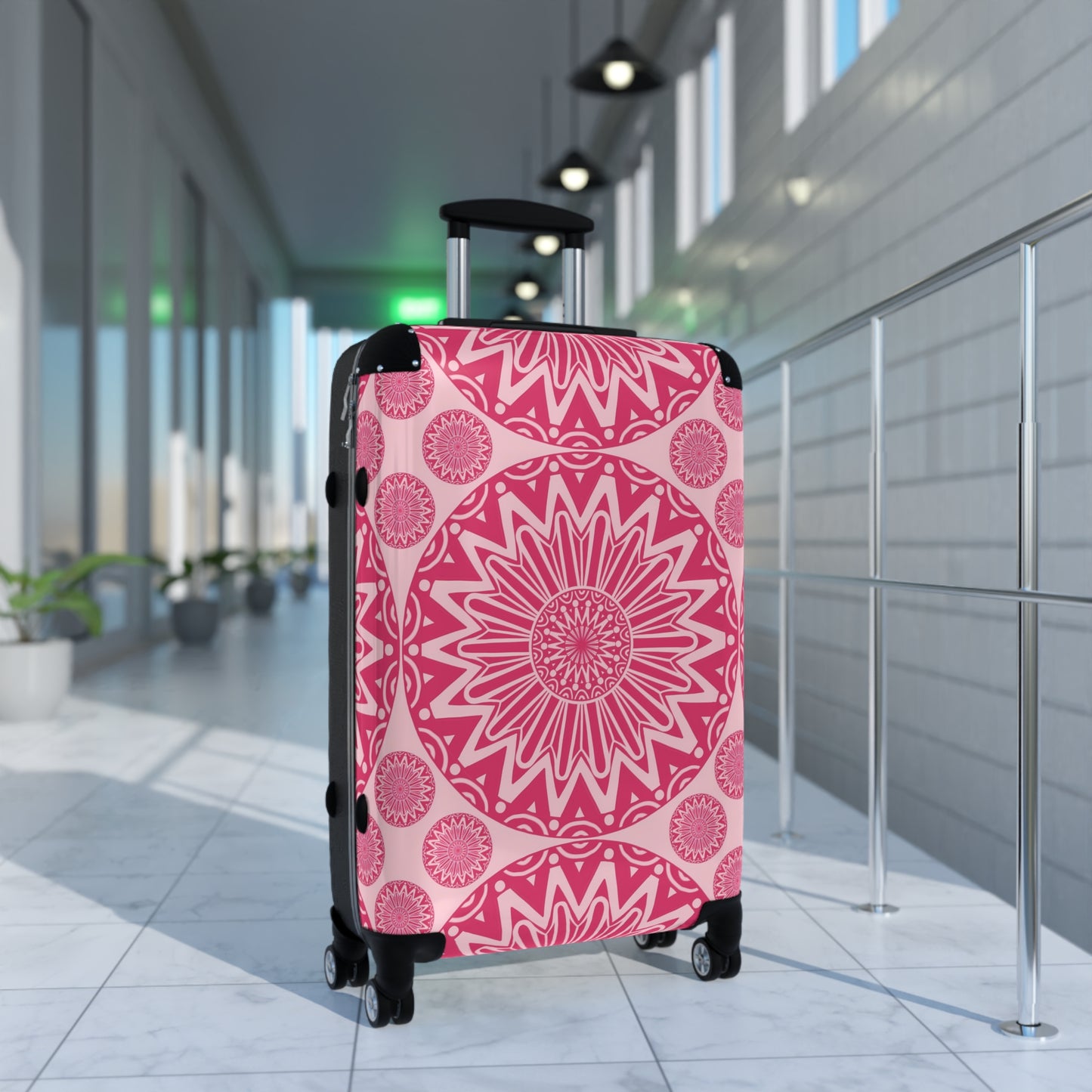 Pink Bohemian Mandala Suitcase, Stylish Luggage Cover for Travel, Unique Bag, Holiday Gift, Travel Accessory, Personalized Journey