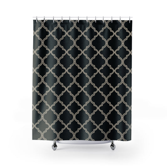 Elegant Geometric Shower Curtain - Luxurious Bathroom Decor, Modern Home Style, Black and Beige Pattern, Apartment Chic, Gift Idea - LOLA VEGAS ART