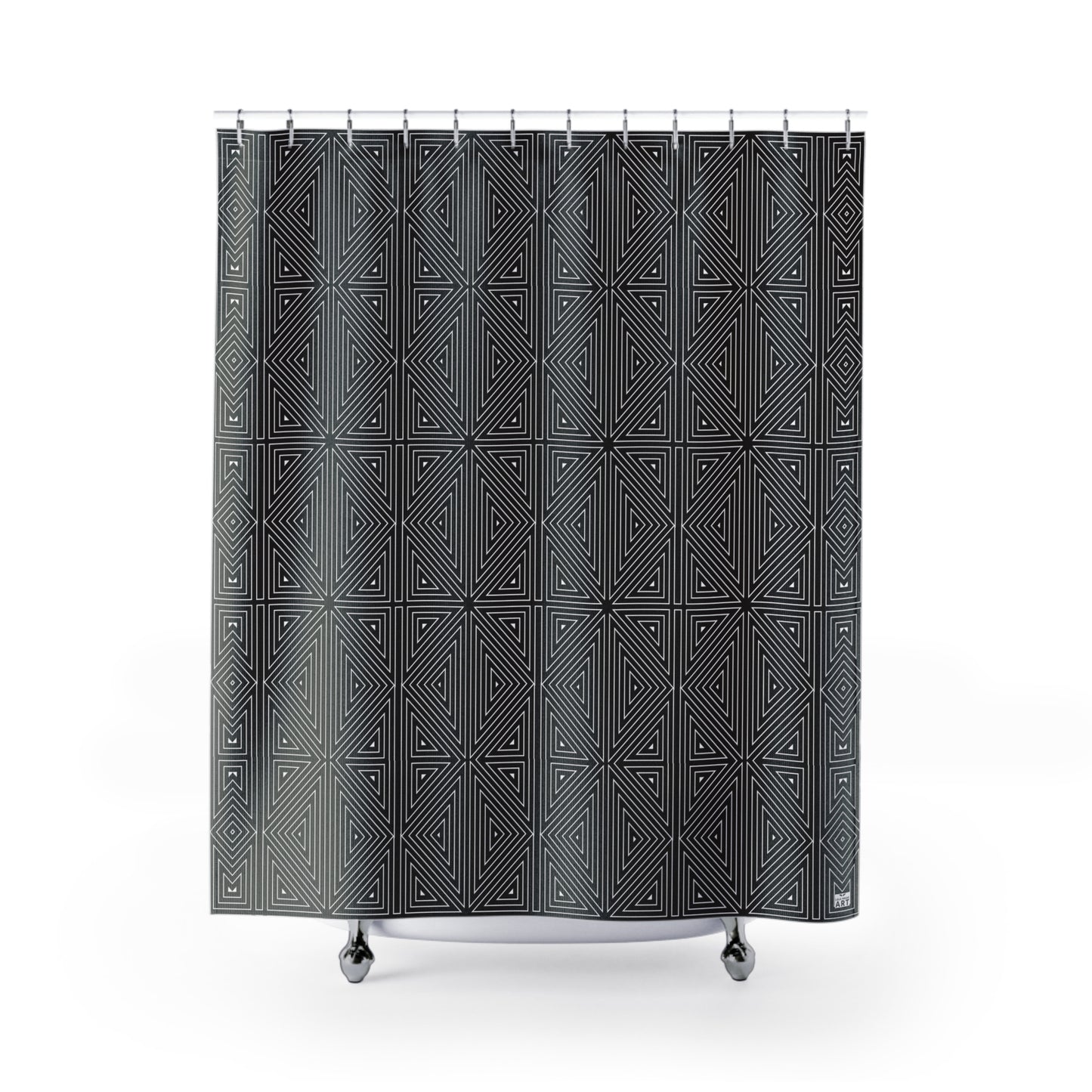 Geometric Triangle Pattern Shower Curtain | Black White Optical Bath