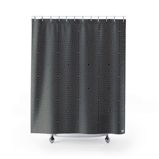 Geometric Triangle Pattern Shower Curtain | Black White Optical Bath
